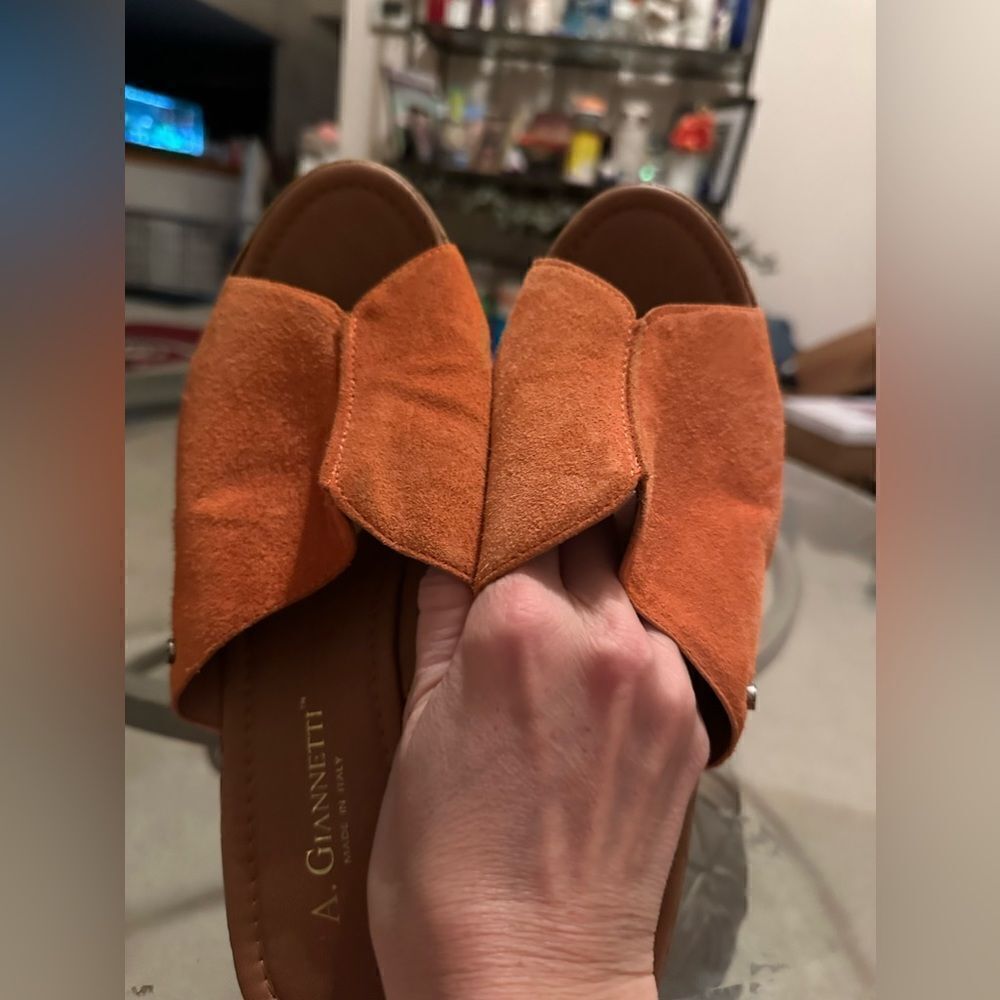 Orange velvet style wedge sandals
